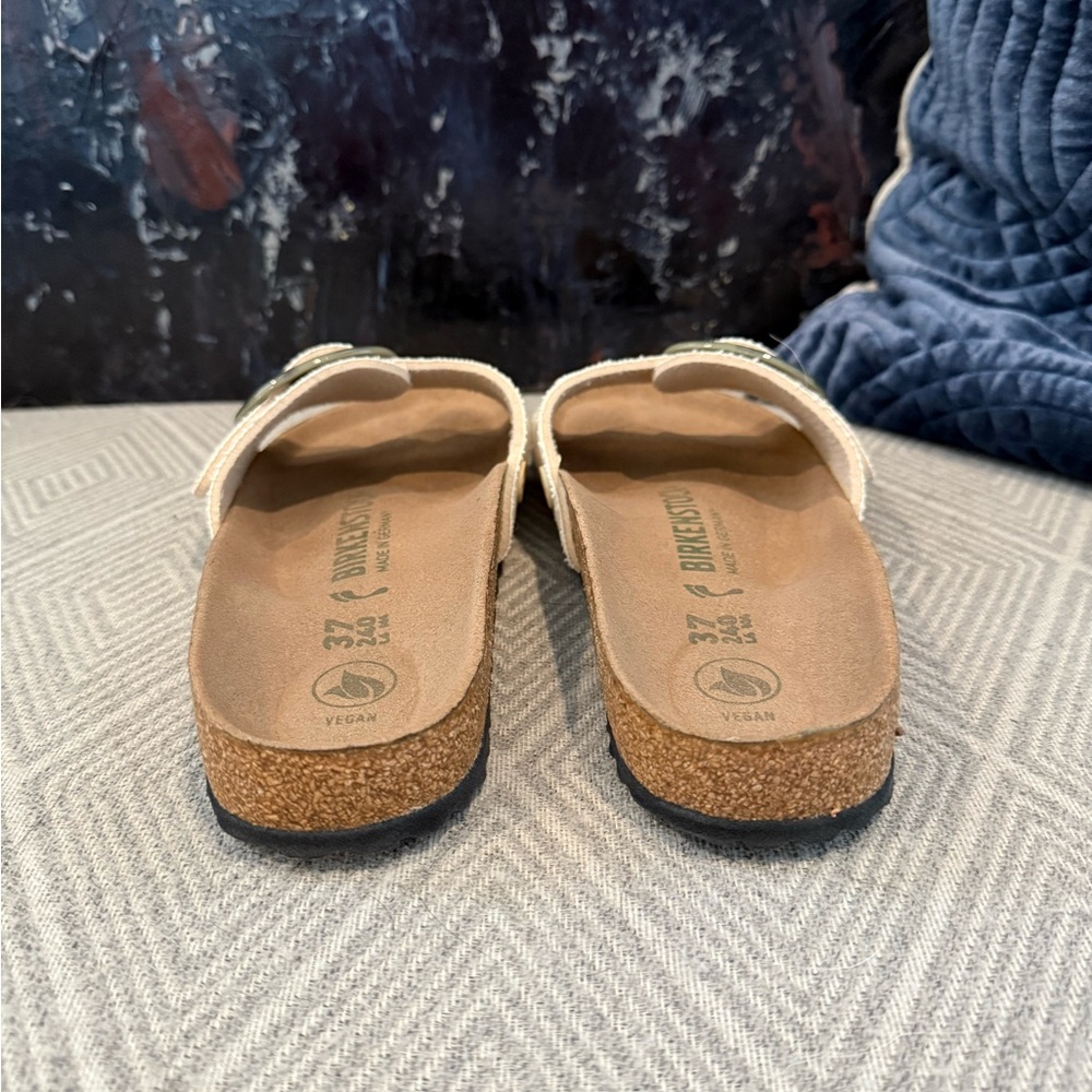 Birkenstock Linen Sandals with Tortoise Shell Buckle - Picture 4 of 5